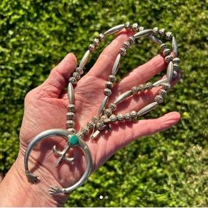 💕27’ Navajo Southwestern Sterling Fluted Bead w/ 2’ Naja Turquoise Necklace!